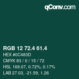 カラーコード: RGB 12 72.4 61.4 | qconv.com