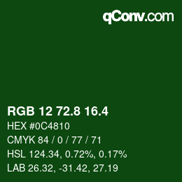 カラーコード: RGB 12 72.8 16.4 | qconv.com