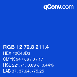カラーコード: RGB 12 72.8 211.4 | qconv.com