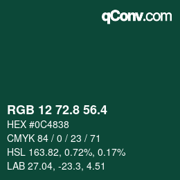 カラーコード: RGB 12 72.8 56.4 | qconv.com