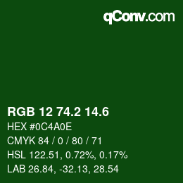 カラーコード: RGB 12 74.2 14.6 | qconv.com