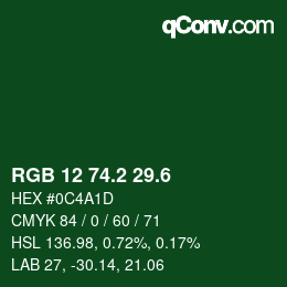 カラーコード: RGB 12 74.2 29.6 | qconv.com