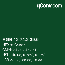 カラーコード: RGB 12 74.2 39.6 | qconv.com