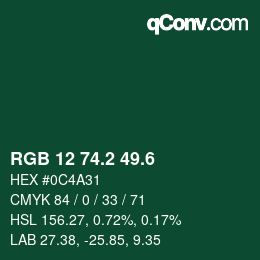 カラーコード: RGB 12 74.2 49.6 | qconv.com