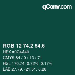 カラーコード: RGB 12 74.2 64.6 | qconv.com