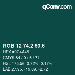 カラーコード: RGB 12 74.2 69.6 | qconv.com