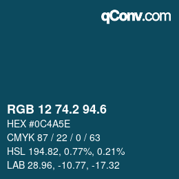 カラーコード: RGB 12 74.2 94.6 | qconv.com