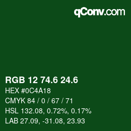 カラーコード: RGB 12 74.6 24.6 | qconv.com
