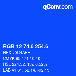カラーコード: RGB 12 74.6 254.6 | qconv.com