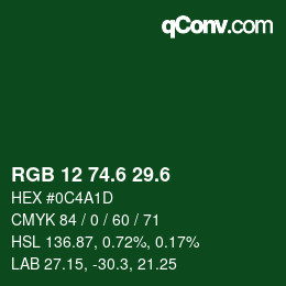 カラーコード: RGB 12 74.6 29.6 | qconv.com