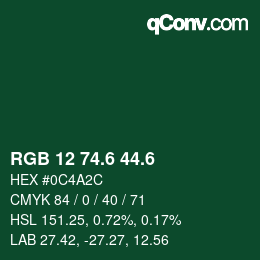 カラーコード: RGB 12 74.6 44.6 | qconv.com
