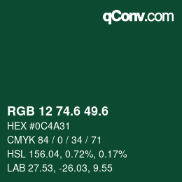 カラーコード: RGB 12 74.6 49.6 | qconv.com