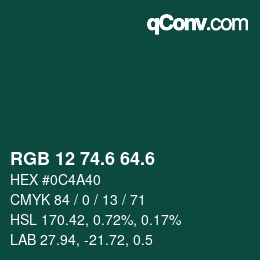 カラーコード: RGB 12 74.6 64.6 | qconv.com