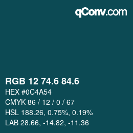カラーコード: RGB 12 74.6 84.6 | qconv.com