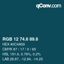 カラーコード: RGB 12 74.6 89.6 | qconv.com