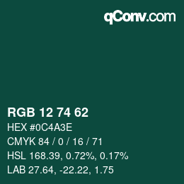 Farbcode: RGB 12 74 62 | qconv.com