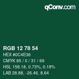 Color code: RGB 12 78 54 | qconv.com