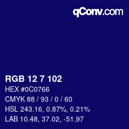 Color code: RGB 12 7 102 | qconv.com