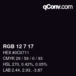 Color code: RGB 12 7 17 | qconv.com