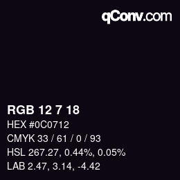 Farbcode: RGB 12 7 18 | qconv.com