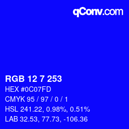 Color code: RGB 12 7 253 | qconv.com