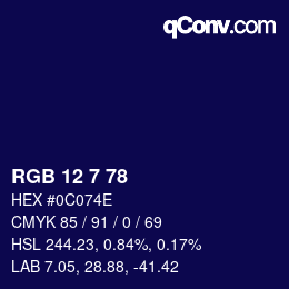 Color code: RGB 12 7 78 | qconv.com