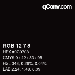 カラーコード: RGB 12 7 8 | qconv.com