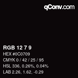 Color code: RGB 12 7 9 | qconv.com