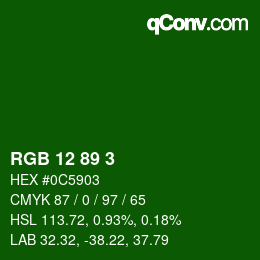 カラーコード: RGB 12 89 3 | qconv.com