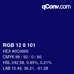 カラーコード: RGB 12 8 101 | qconv.com