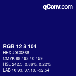 カラーコード: RGB 12 8 104 | qconv.com