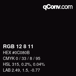 Color code: RGB 12 8 11 | qconv.com