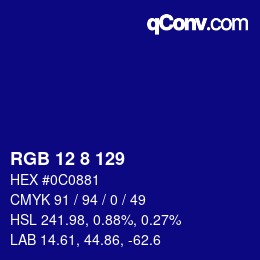 カラーコード: RGB 12 8 129 | qconv.com