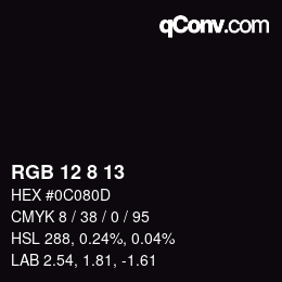 カラーコード: RGB 12 8 13 | qconv.com