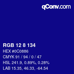 カラーコード: RGB 12 8 134 | qconv.com