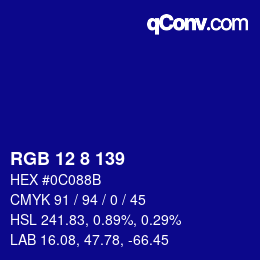 カラーコード: RGB 12 8 139 | qconv.com