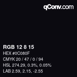 Color code: RGB 12 8 15 | qconv.com