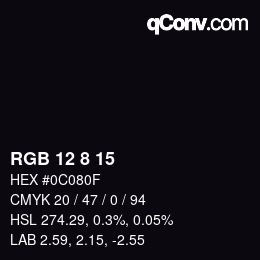 カラーコード: RGB 12 8 15 | qconv.com