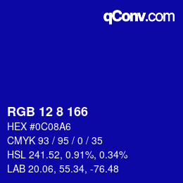 Farbcode: RGB 12 8 166 | qconv.com