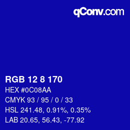 Farbcode: RGB 12 8 170 | qconv.com