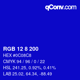Color code: RGB 12 8 200 | qconv.com