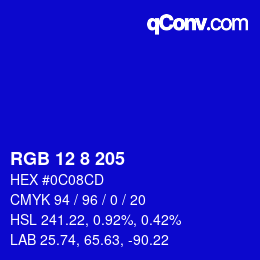 Color code: RGB 12 8 205 | qconv.com
