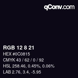 Color code: RGB 12 8 21 | qconv.com