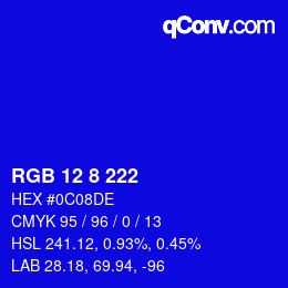 Farbcode: RGB 12 8 222 | qconv.com