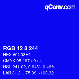 Color code: RGB 12 8 244 | qconv.com