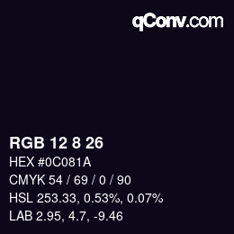 Color code: RGB 12 8 26 | qconv.com