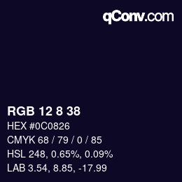 カラーコード: RGB 12 8 38 | qconv.com