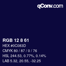 カラーコード: RGB 12 8 61 | qconv.com