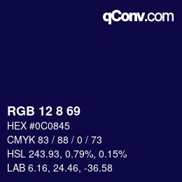 Farbcode: RGB 12 8 69 | qconv.com