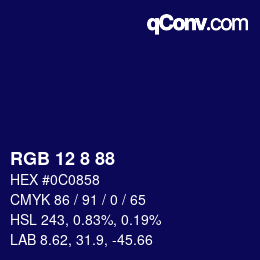 Color code: RGB 12 8 88 | qconv.com